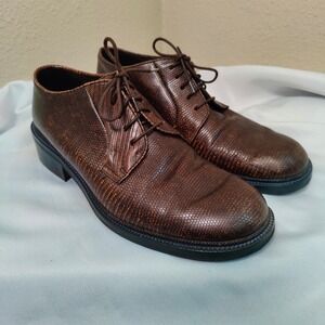 Vintage DKNY Genuine Lizard Leather Derby Shoes Brown Italian Designer Dress 11